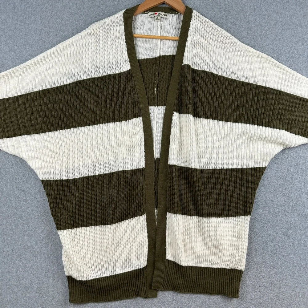 Love Change Cardigan Women's XL‎ Olive White Striped Batwing Knit Sweater Casual